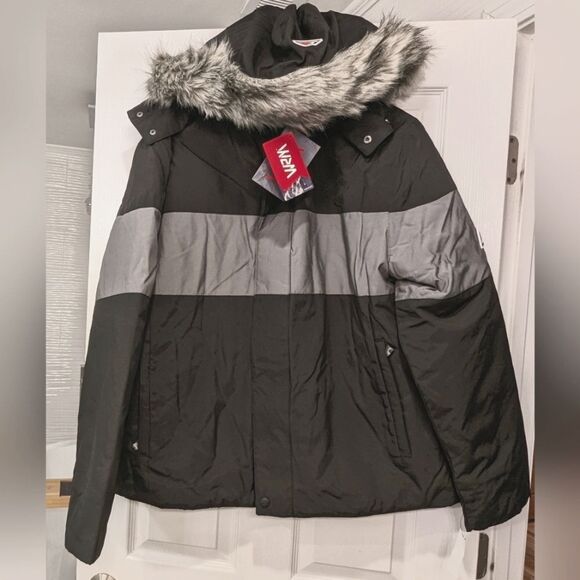 NWT VRY WRM Mens Polar Oxford Snorkel hooded black gray Sherpa Coat jacket XXL - Picture 2 of 14